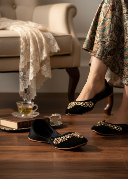 Black Velvet Khussa Online in Dubai DXB UAE Abudhabi Meena Bazaar