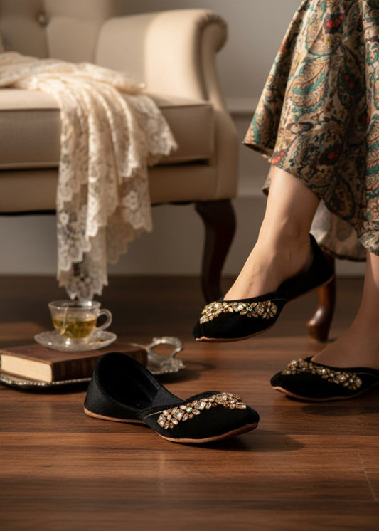 Black Velvet Khussa Online in Dubai DXB UAE Abudhabi Meena Bazaar