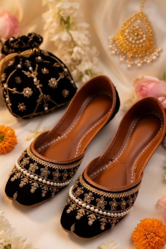 Black Velvet Kolhapuri Mojari Online in Dubai UAE Abudhabi Ajman Sharjah