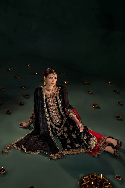 Black Zardozi Embroidered Indowestern Salwar Suit Online in Dubai DXB UAE Abudhabi Meena Bazaar