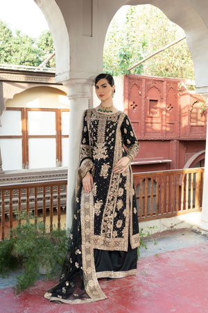 Black Zari Embroidered Chiffon Wedding Suit Online in Dubai UAE Abudhabi Ajman Sharjah