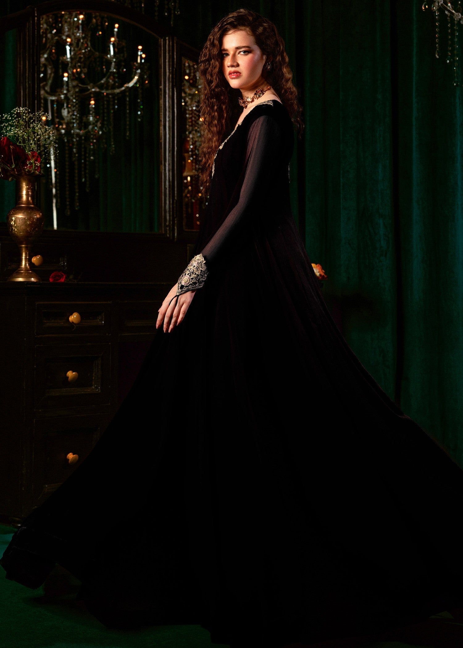 Black Zari Resham Chiffon Partywear Suit Online in Sri Lanka India Australia