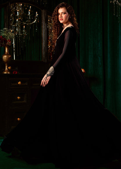 Black Zari Resham Chiffon Partywear Suit Online in Sri Lanka India Australia