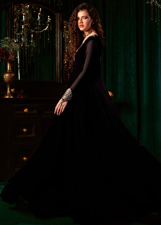 Black Zari Resham Chiffon Partywear Suit Online in Sri Lanka India Australia