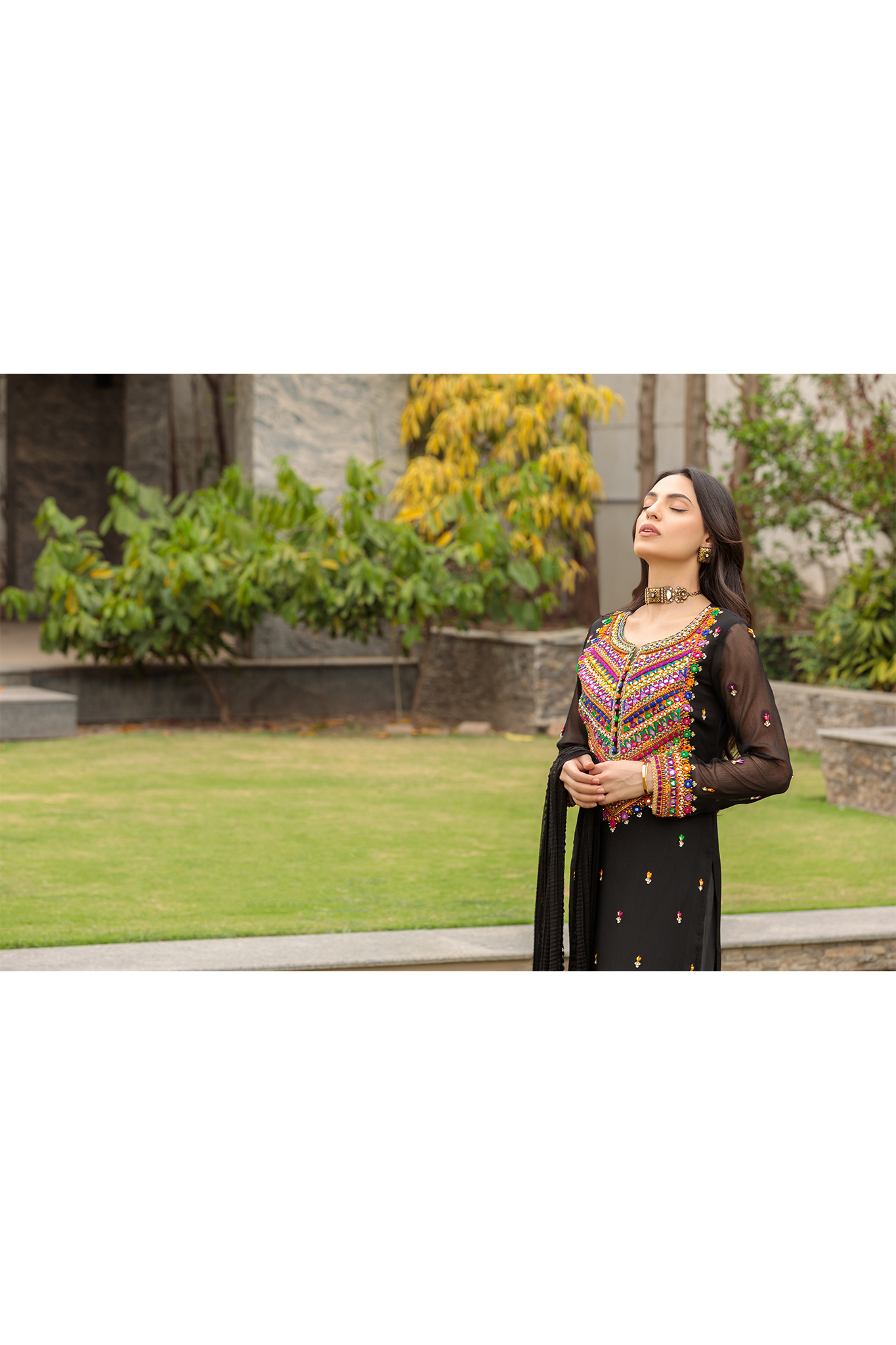 Hand Embroidered Black Pure Chiffon Suit