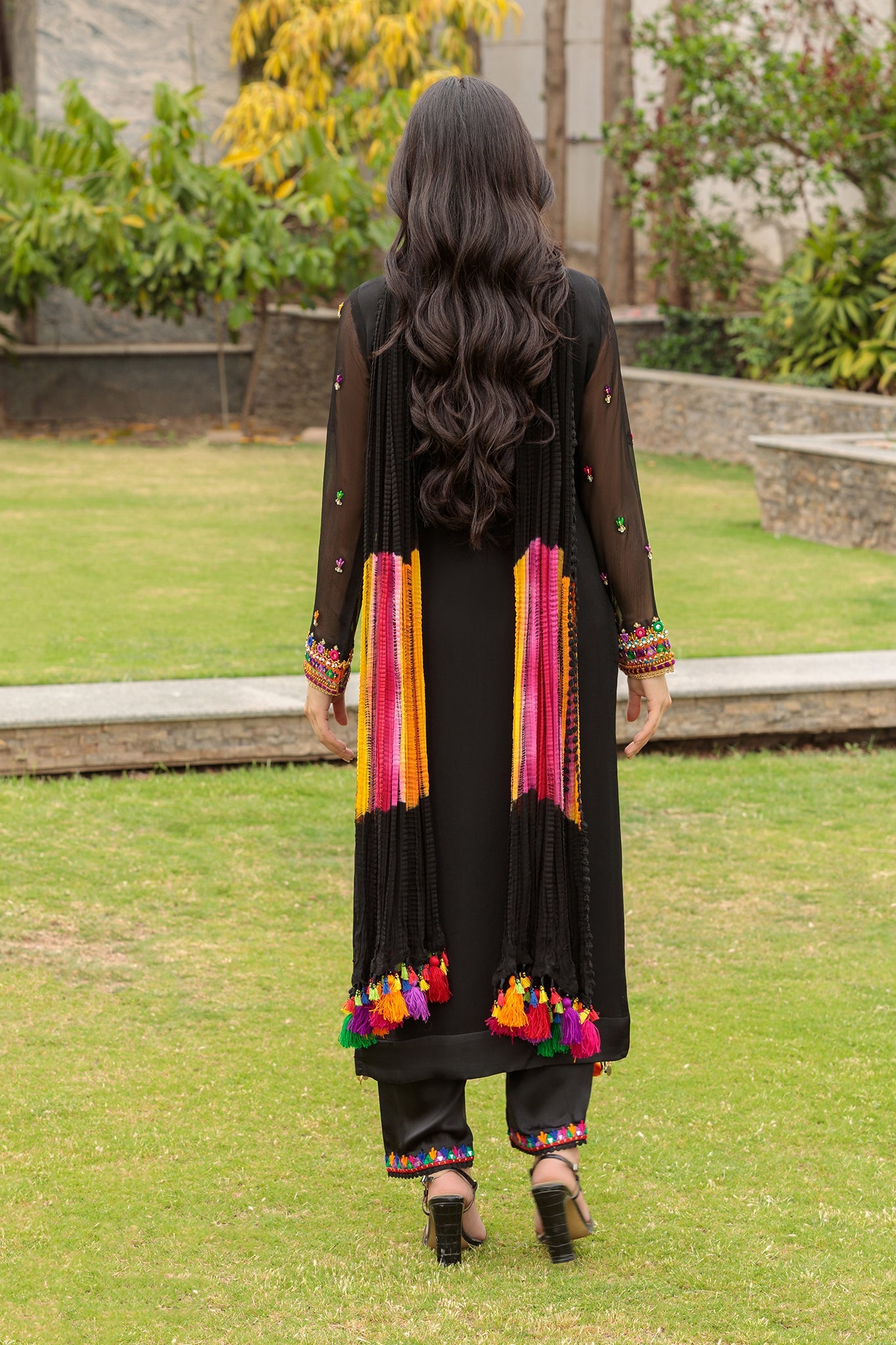 Hand Embroidered Black Pure Chiffon Suit