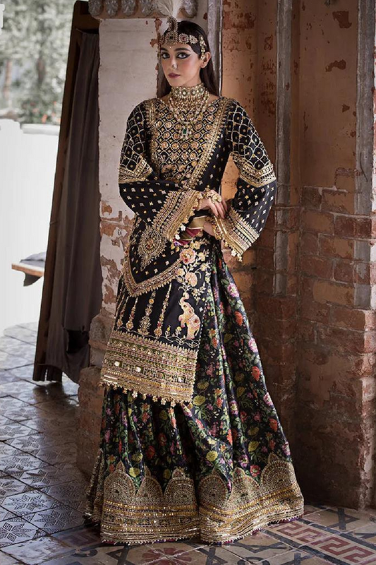 Black & Gold Handmade Raw Silk Gharara