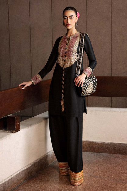 Black Handmade Raw Silk Suit