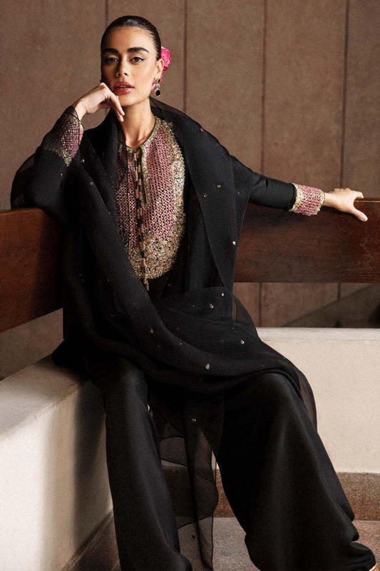 Black Handmade Raw Silk Suit