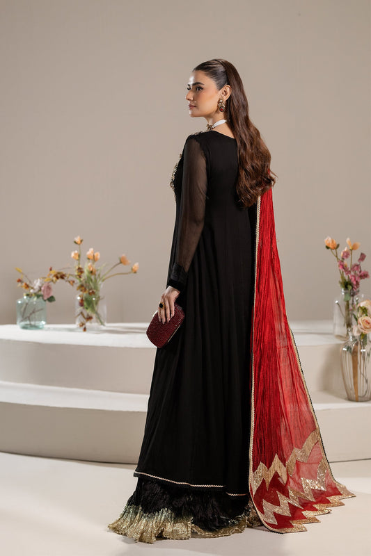 Black Hand Embroidered Pure Chiffon Sharara