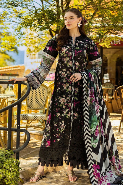 Black Printed Embroidered Lawn Suit with Chiffon Dupatta