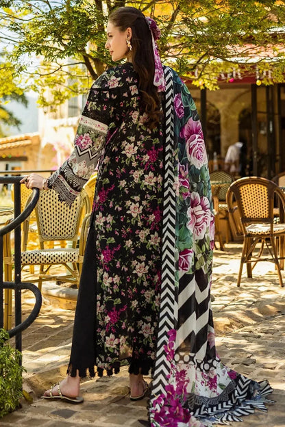 Black Printed Embroidered Lawn Suit with Chiffon Dupatta