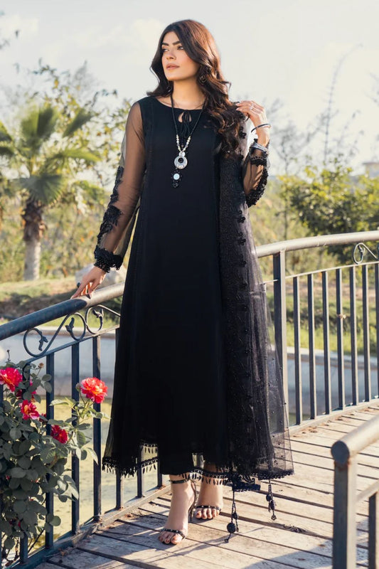 Hand Embroidered Black Chiffon Anarkali