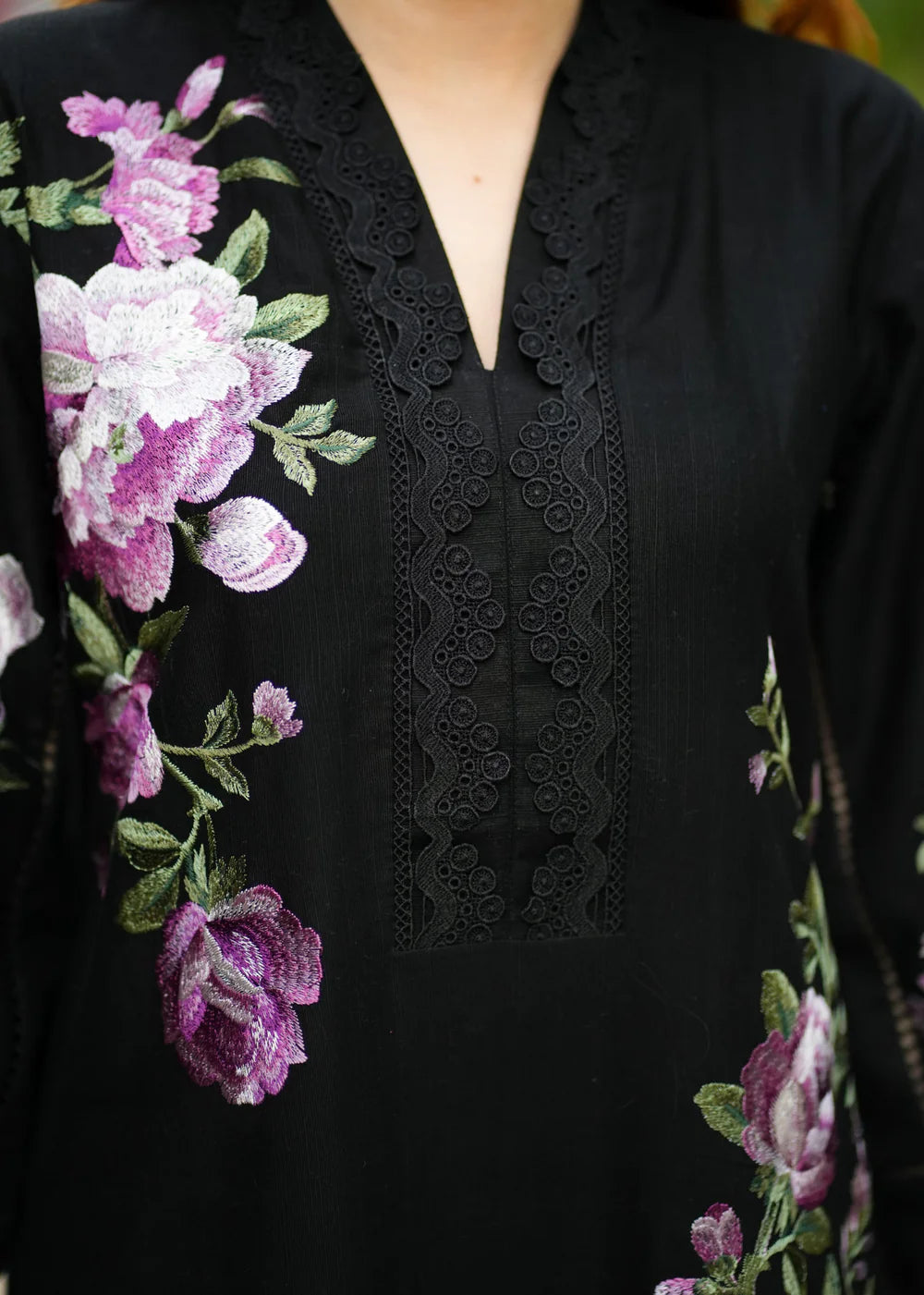 Black Embroidered Lawn Kurta Set with Dupatta