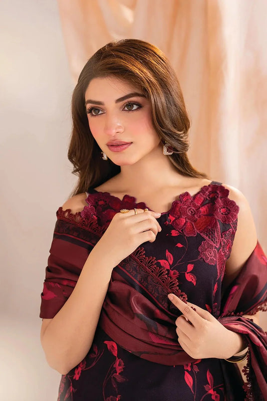 Black & Red Printed Lawn Suit with Chiffon Dupatta