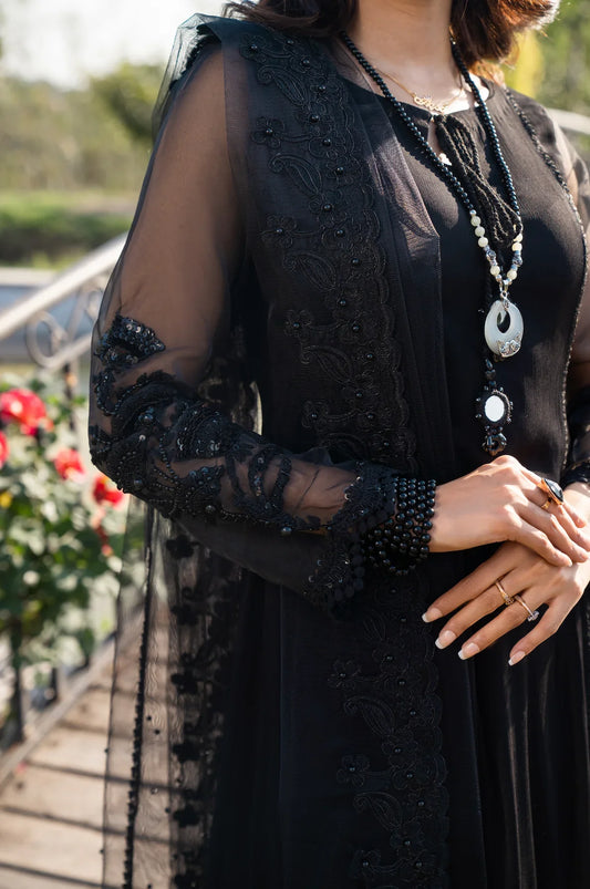 Hand Embroidered Black Chiffon Anarkali