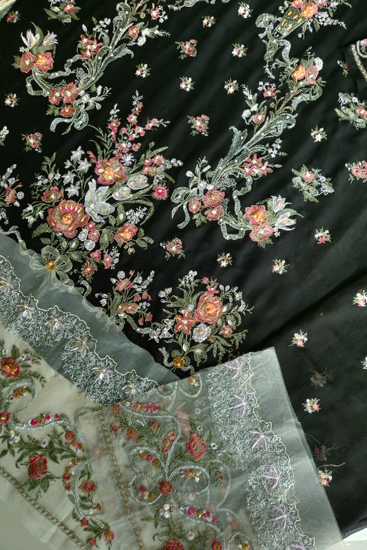 Black Hand Embellished Chiffon Suit
