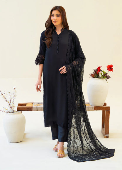 Full Black Chiffon Partywear Suit with Chikankari Embroidered Dupatta