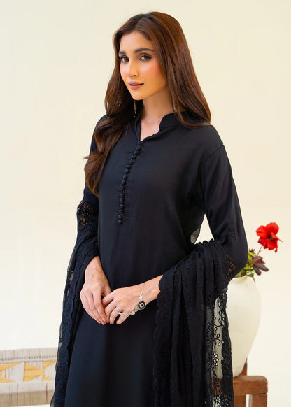 Full Black Chiffon Partywear Suit with Chikankari Embroidered Dupatta