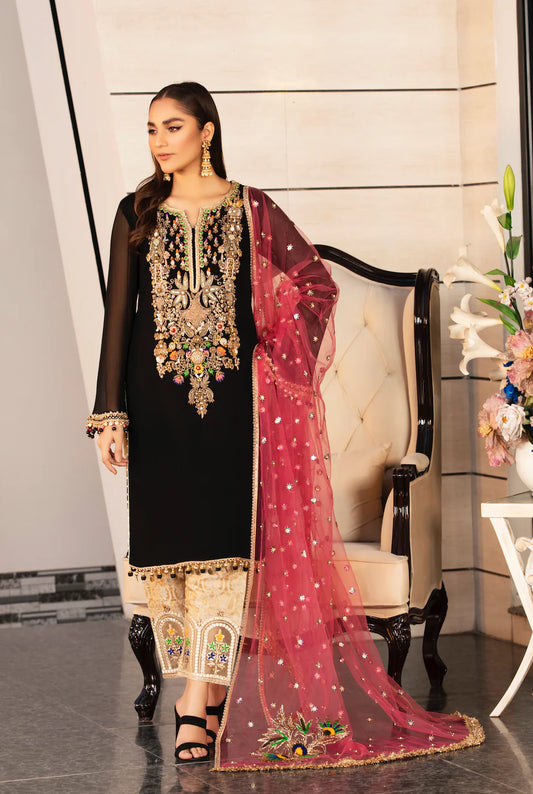 Black Handmade Pure Chiffon Suit