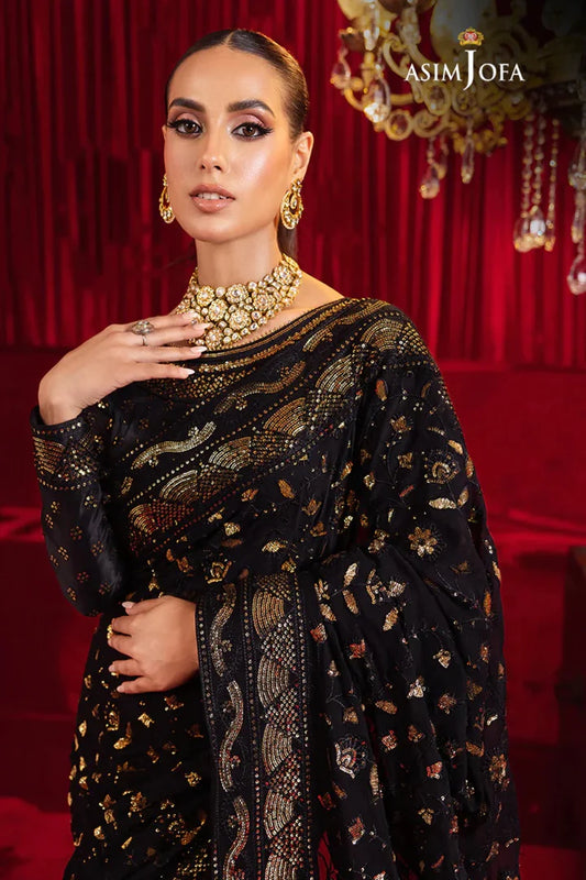 Jet Black Pure Chiffon Saree