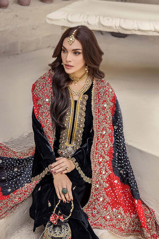 Black Hand Embroidered Crinkle Chiffon Suit