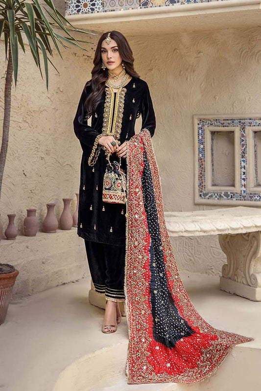 Black Hand Embroidered Crinkle Chiffon Suit