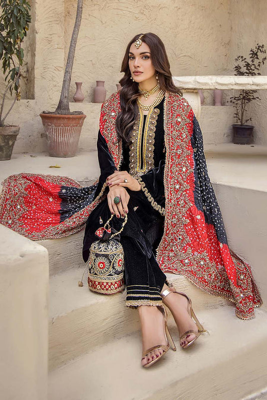 Black Hand Embroidered Crinkle Chiffon Suit