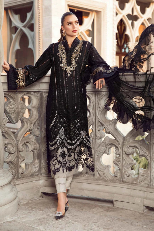 Black Chikankari Lawn Suit with 3D Work
