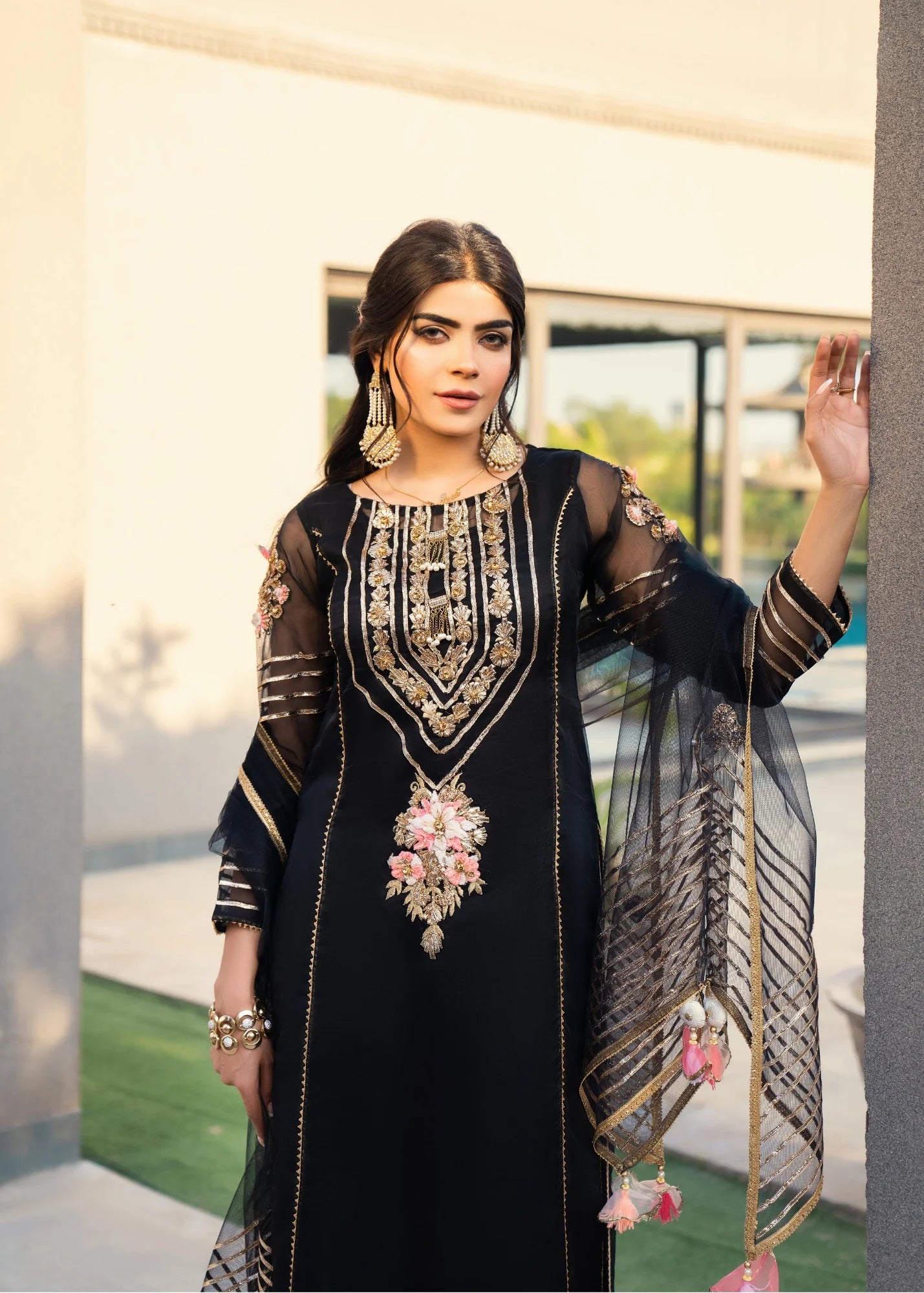 Readymade Black Suit with Gota Work