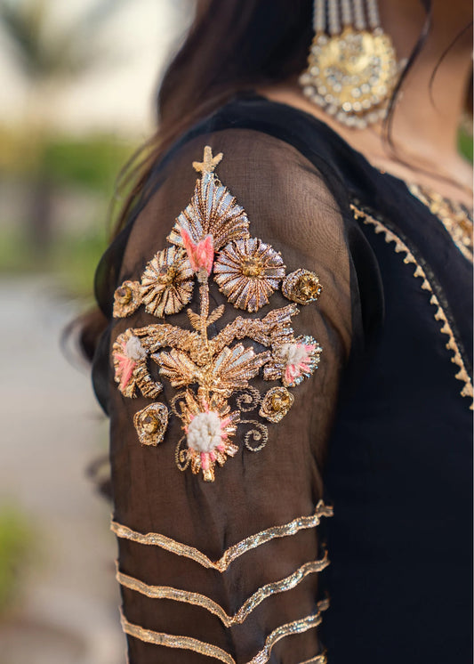 Readymade Black Suit with Gota Work