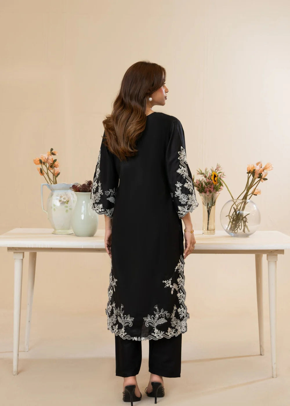 Black Cut Work Embroidered Cotton Kurta Set