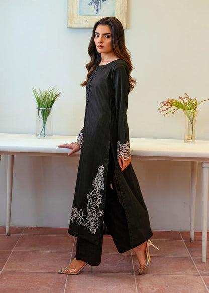 Black Cotton Long Kurta Set