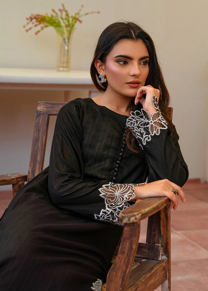 Black Cotton Long Kurta Set