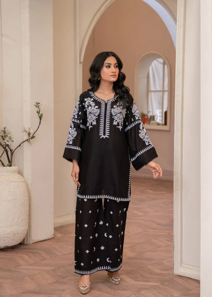 Black Cotton Embroidered Kurta Set