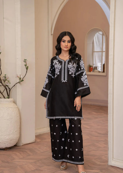Black Cotton Embroidered Kurta Set