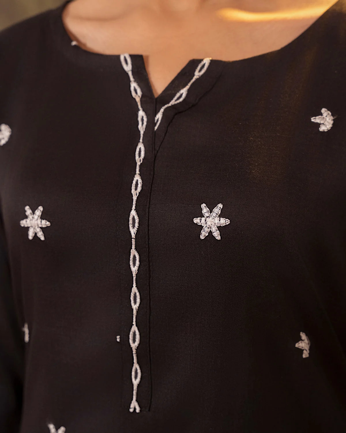 Black Embroidered Cotton Kurta Set