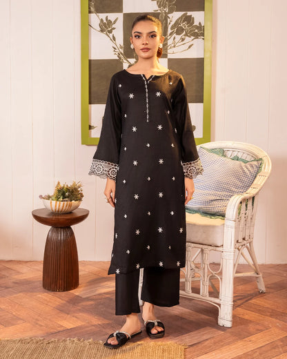 Black Embroidered Cotton Kurta Set