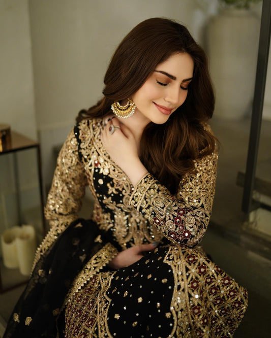 Black Embellished Chiffon Suit