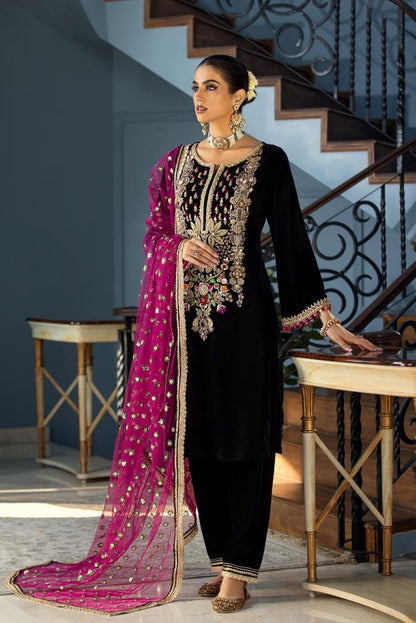 Black Readymade Hand Embroidered Velvet Suit