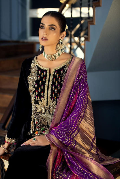 Black Readymade Hand Embroidered Velvet Suit