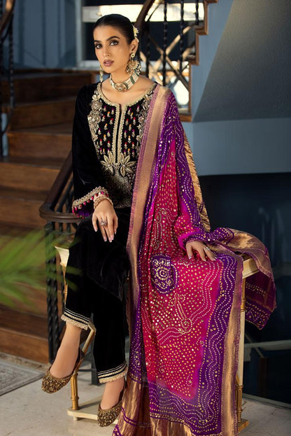 Black Readymade Hand Embroidered Velvet Suit