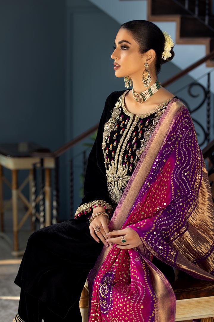 Black Readymade Hand Embroidered Velvet Suit