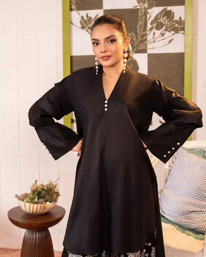 Black Embroidered Cotton Kurta Set