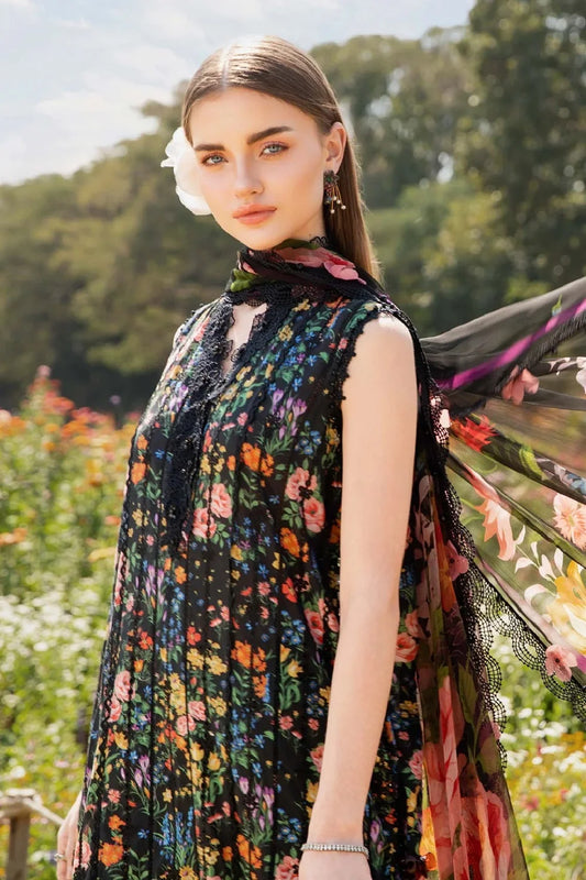 Black Floral Printed Pure Lawn Suit