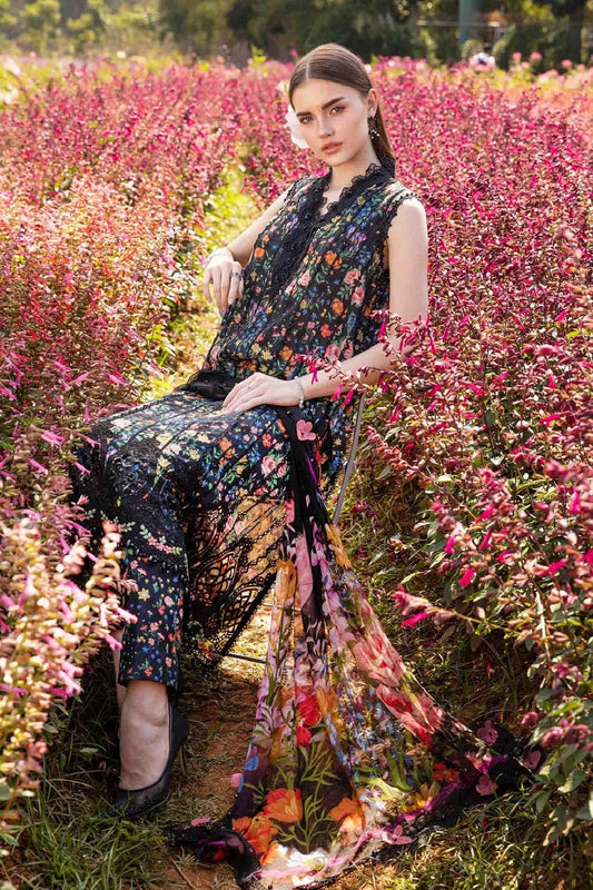 Black Floral Printed Pure Lawn Suit