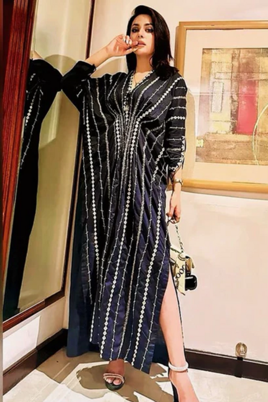 Charcoal Embroidered Lawn Kaftan