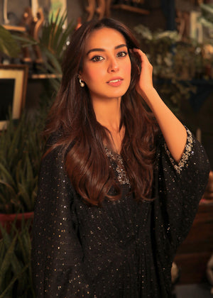 Black Embroidered Chiffon Kaftan