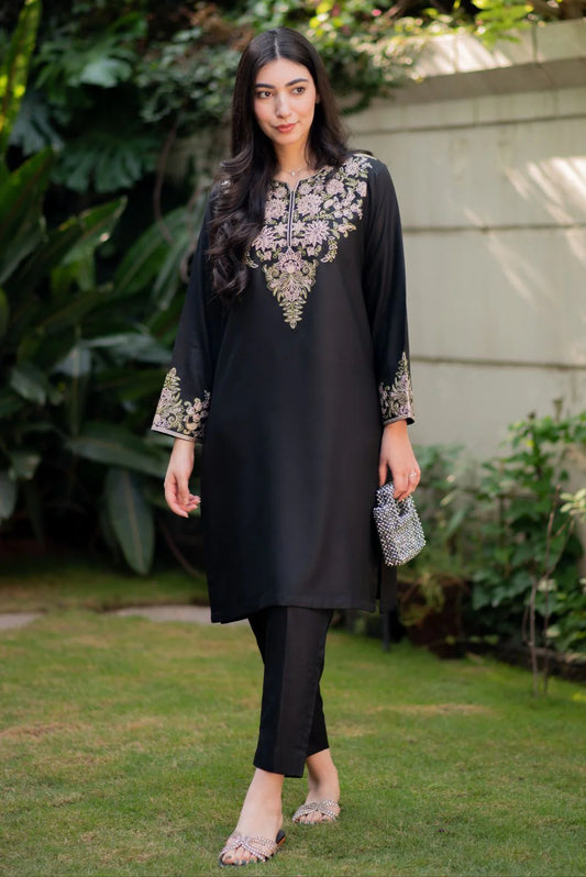 Black Embroidered Kurta with Straight Pants