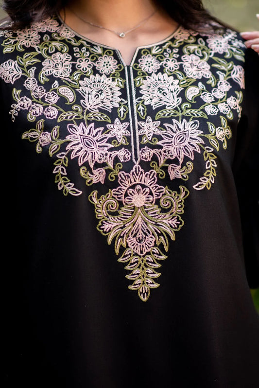 Black Embroidered Kurta with Straight Pants